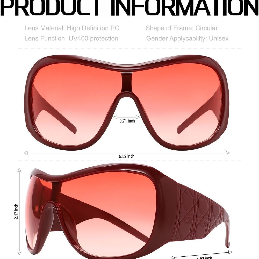 Oversized Sunglasses Plastic 80s Retro Big Tinted Wrap for Women Men UV Shield - Picture 2 of 6